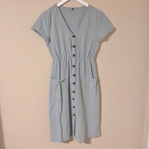 Light Blue V-Neck Dress with Buttons